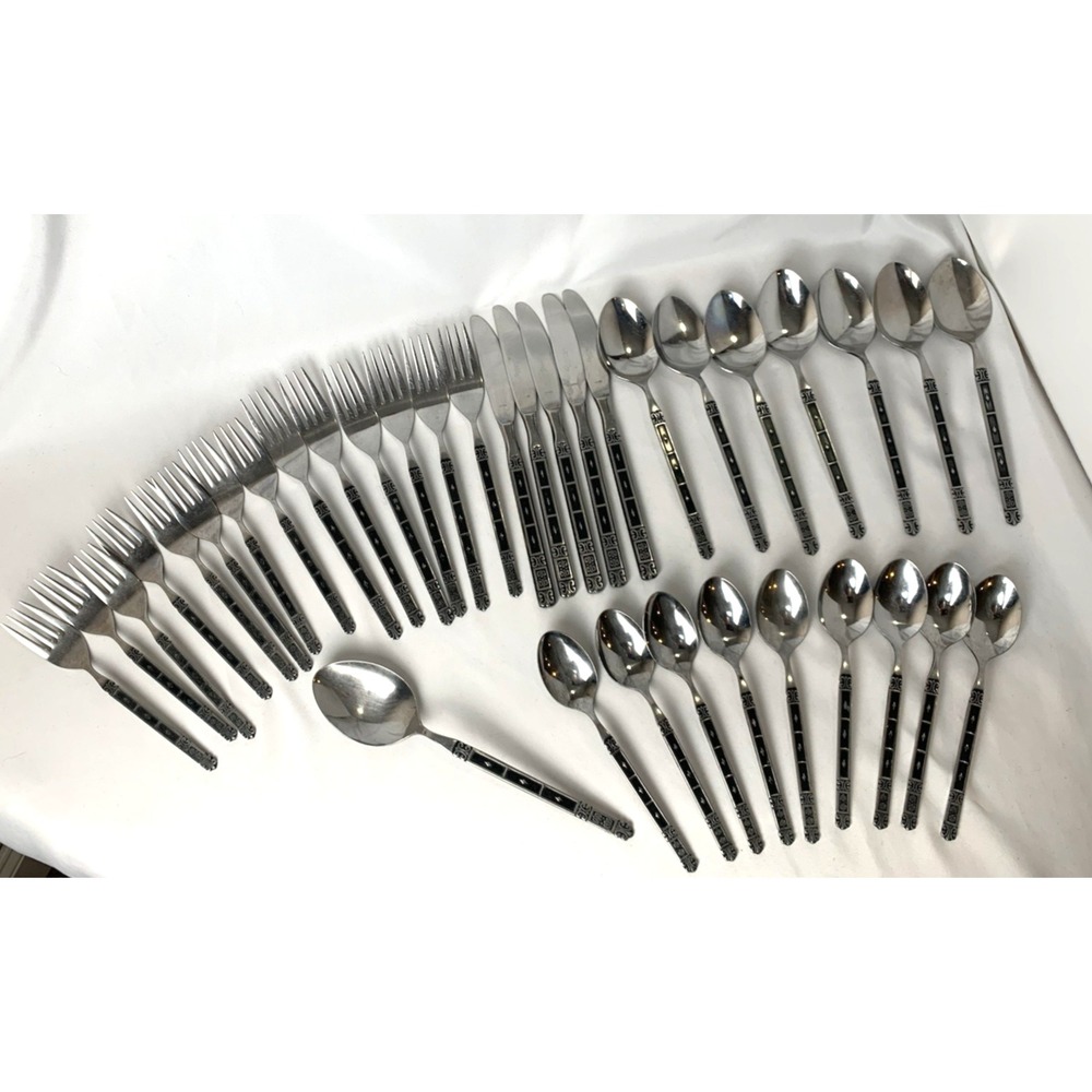 Continental Stainless Flatware MCM Black Diamond ‎ *36 piece Lot* Japan Vintage